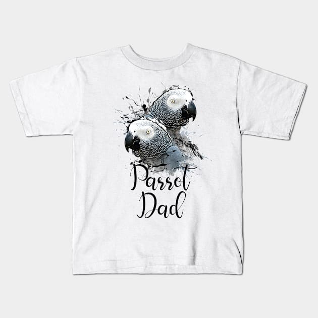 Color Splatter African Grey Parrot Dad White Kids T-Shirt by BirdNerd